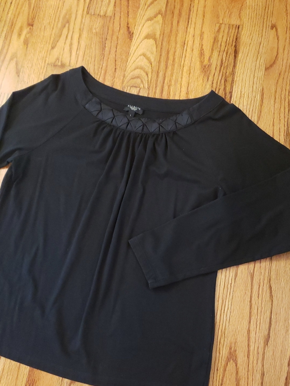 Talbots Long-sleeve Black Top With Detailed Neckline Size: LP